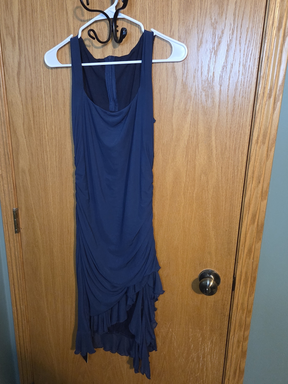 Women's Navy Asymmetric Ruffle Dress